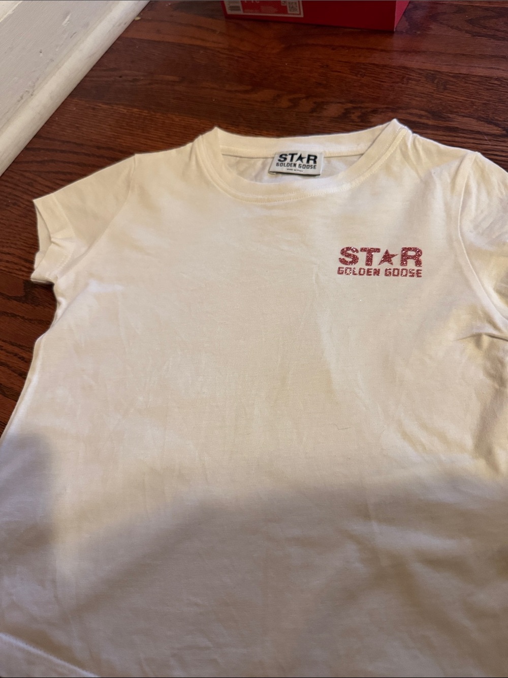 Golden Goose Cream Tee with Red STAR Logo